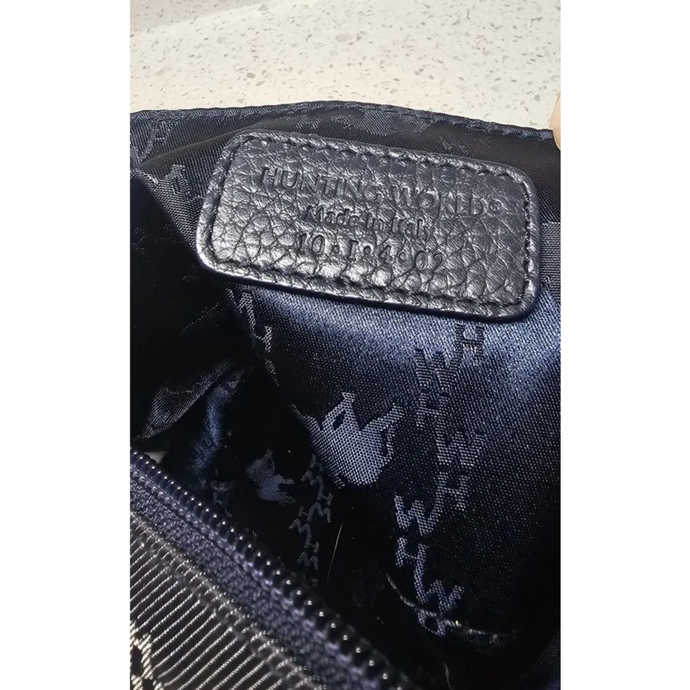 Hunting World Navy Elephant Monogram Canvas & Leather Top‑Handle Bag